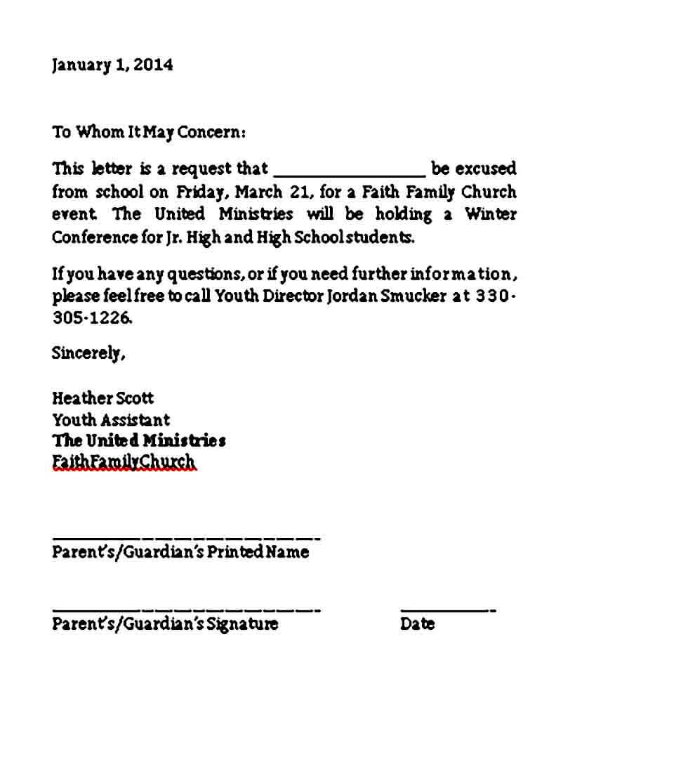 Work Excuse Letter Template