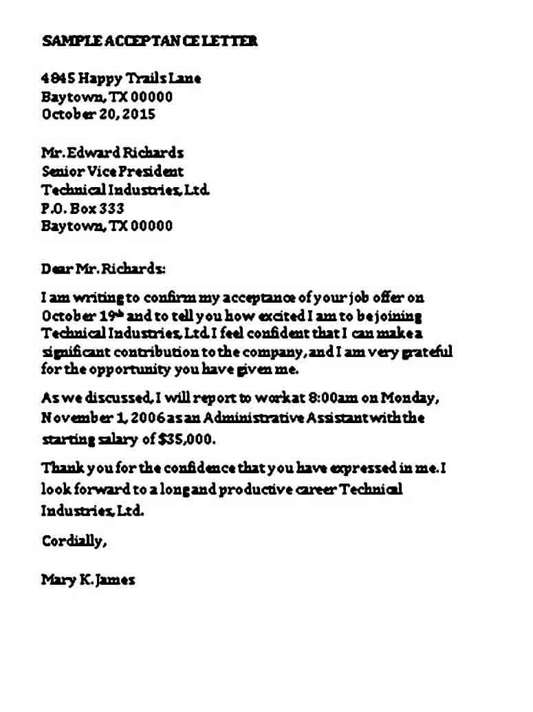 Formal Job Acceptance Letter