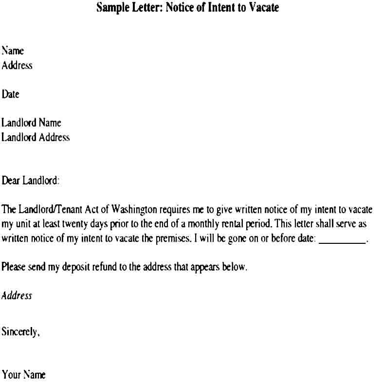 Intent to Vacate Letter