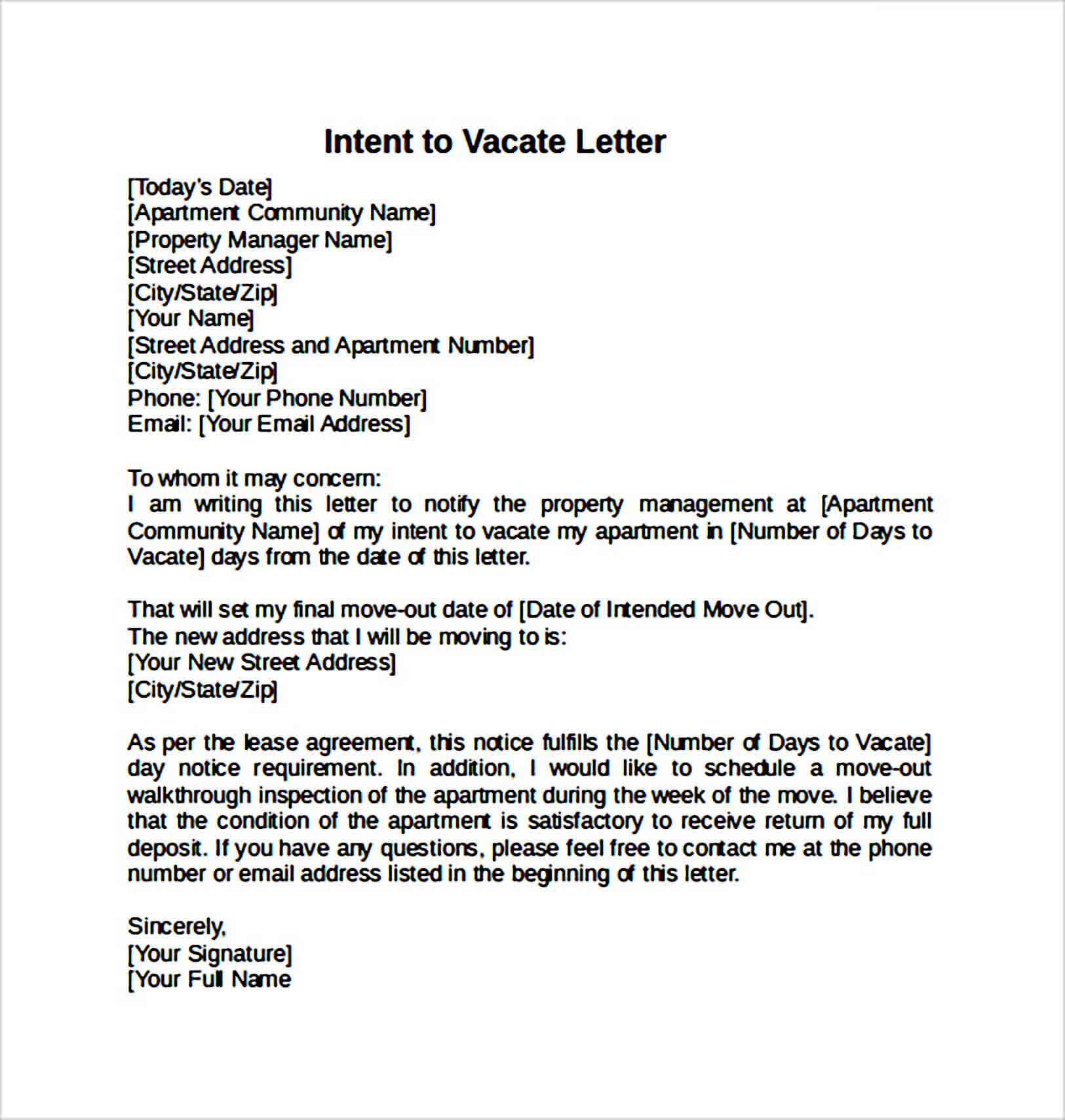 Intent to Vacate Letter Example