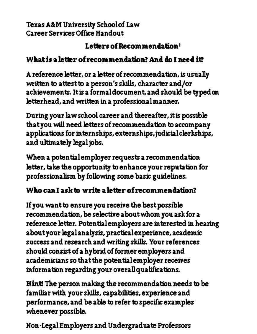 Law School Recommendation Letter Sample