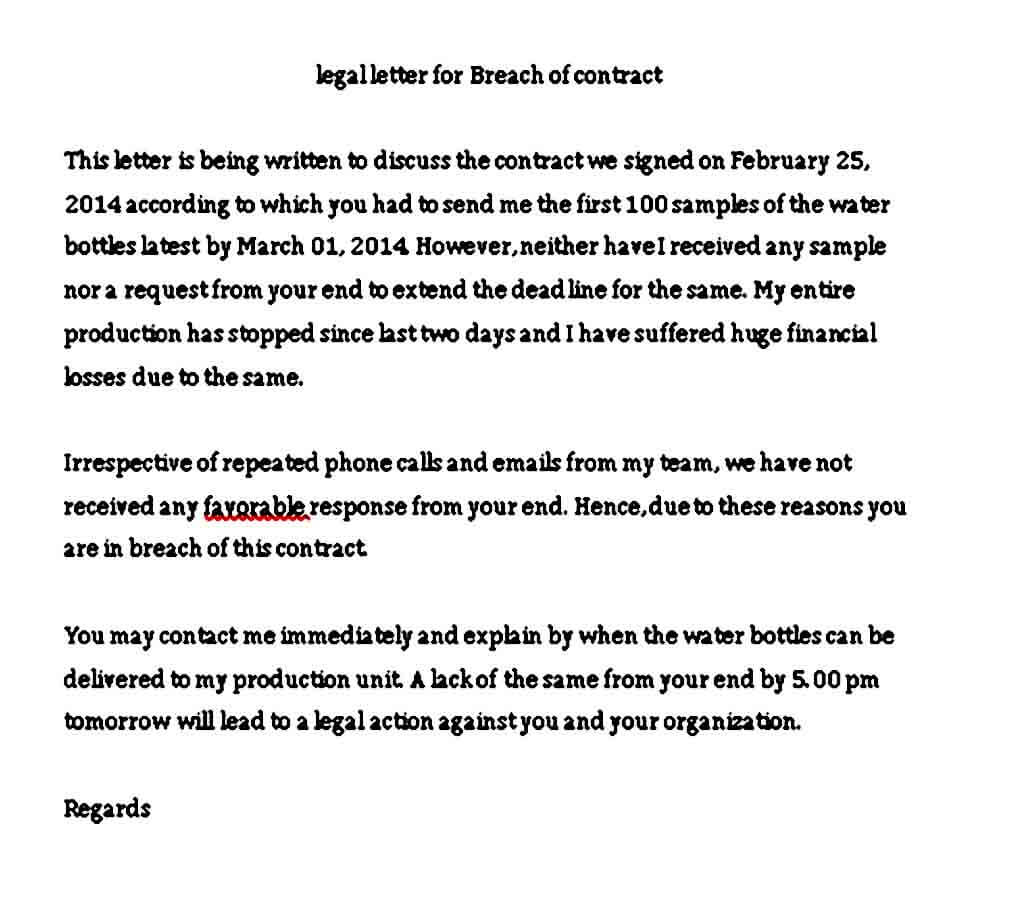 Legal Letter for Breach of Contract