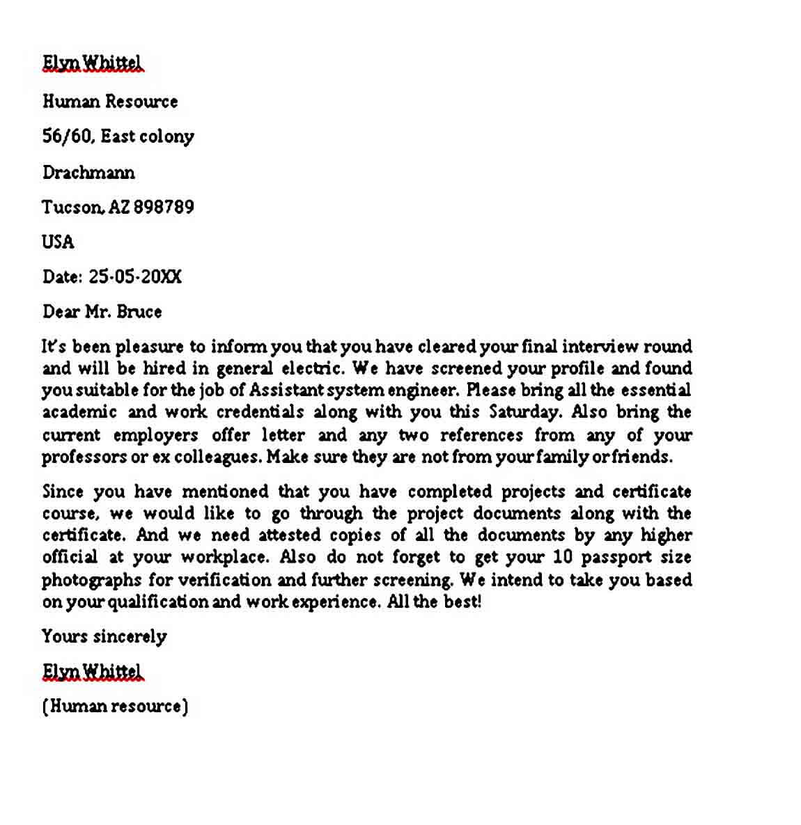 intent letter sample for job application