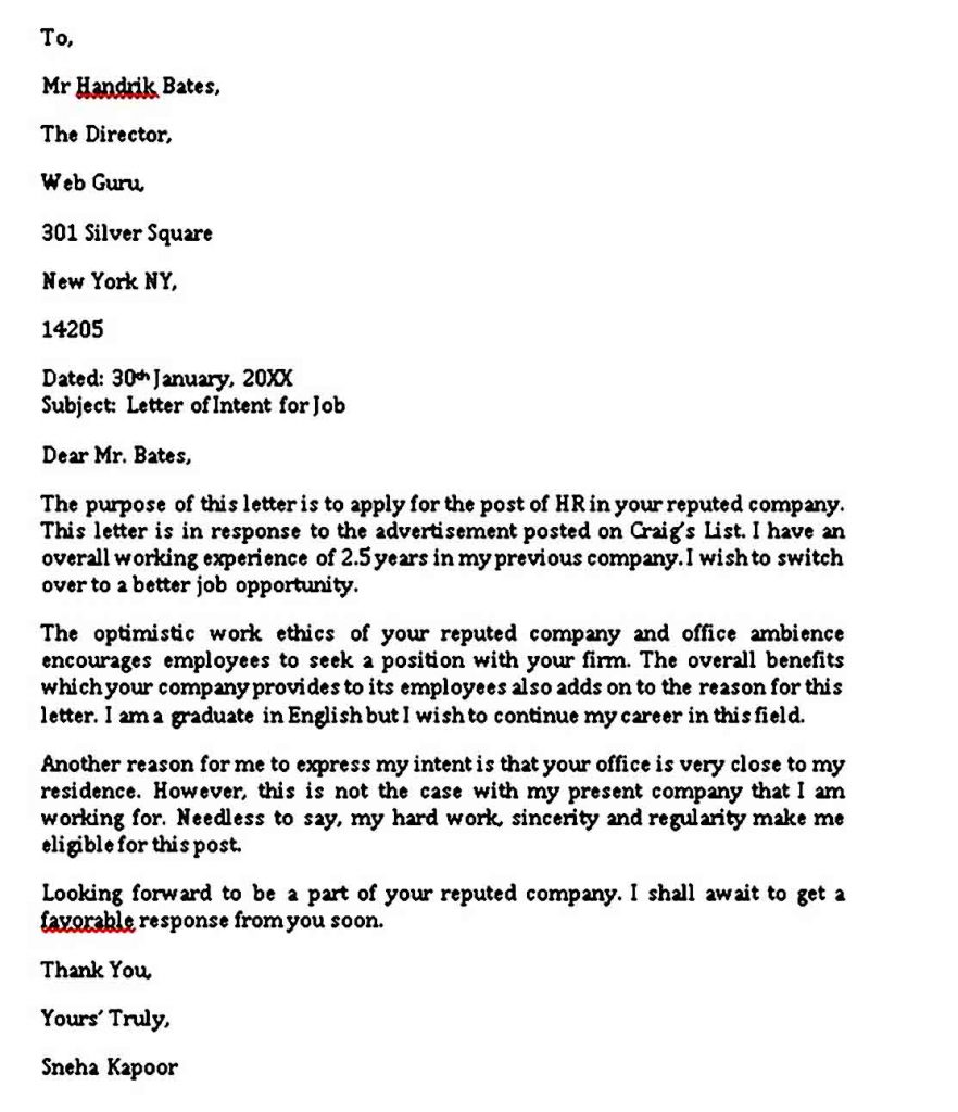 sample of application letter for vacant position