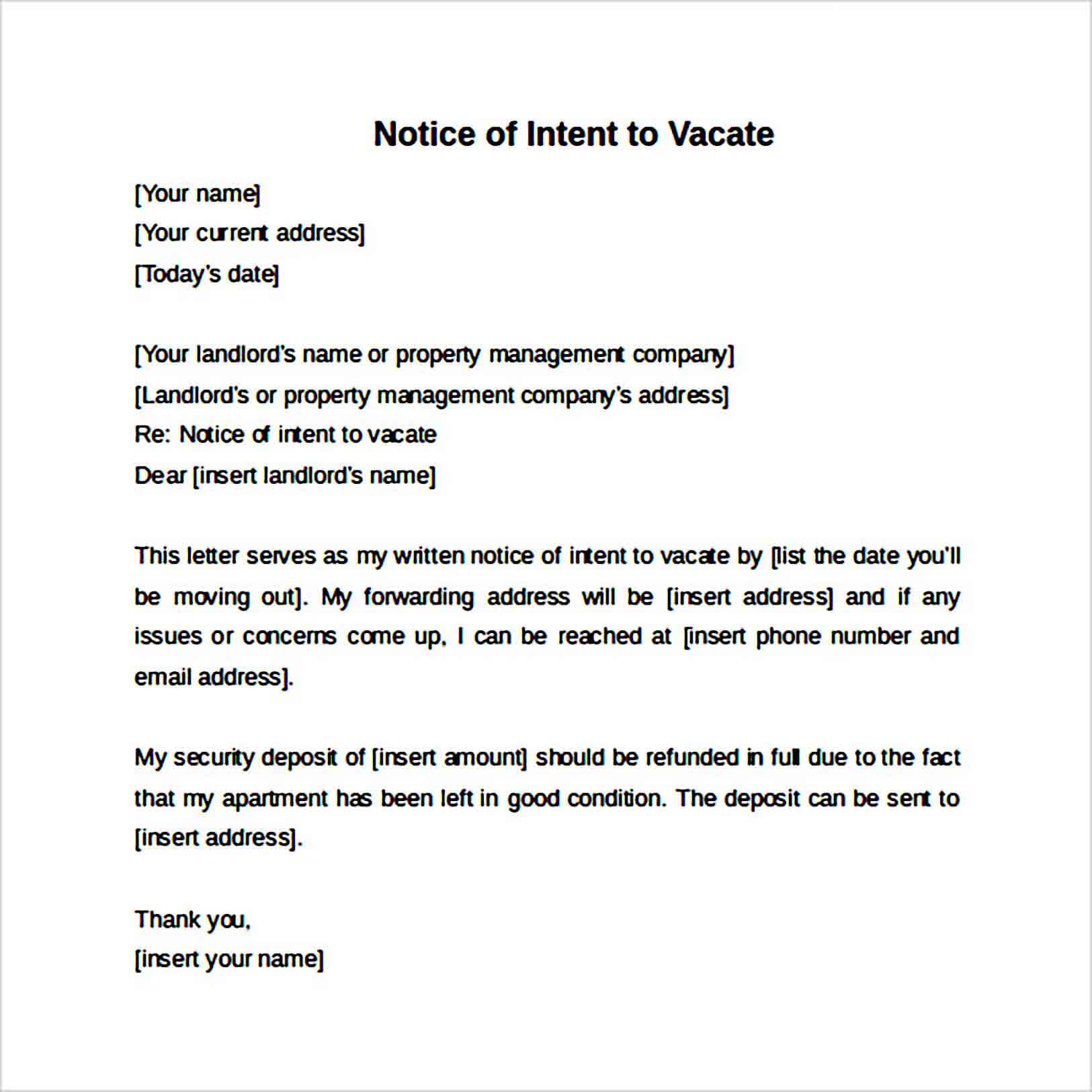 Notice of Intent to Vacate