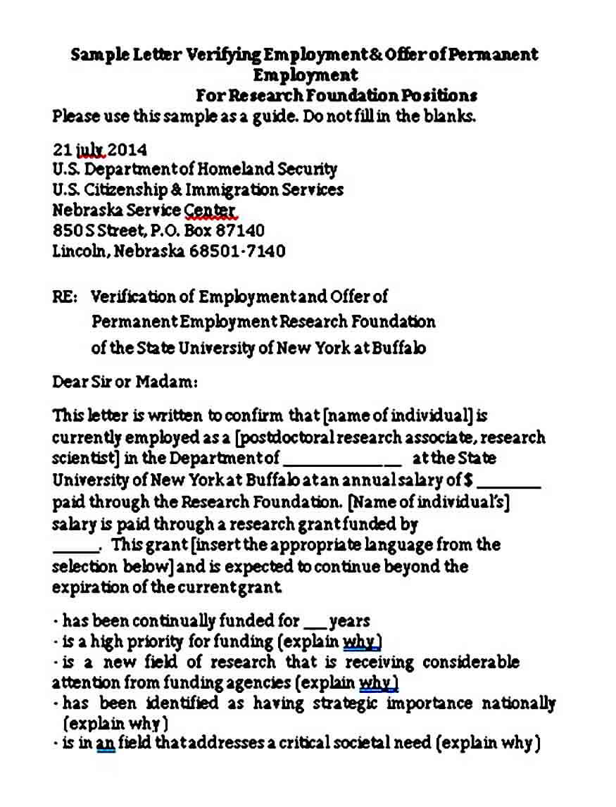 Permanent Employment Verification Letter