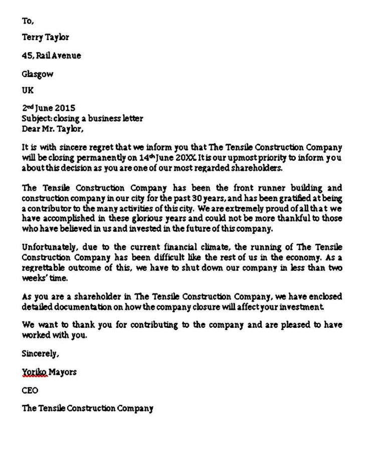 Sample Sample Closing a Business Letter | Mous Syusa