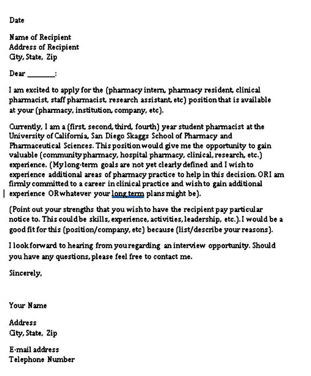 Registered pharmacy technician cover letter September 30