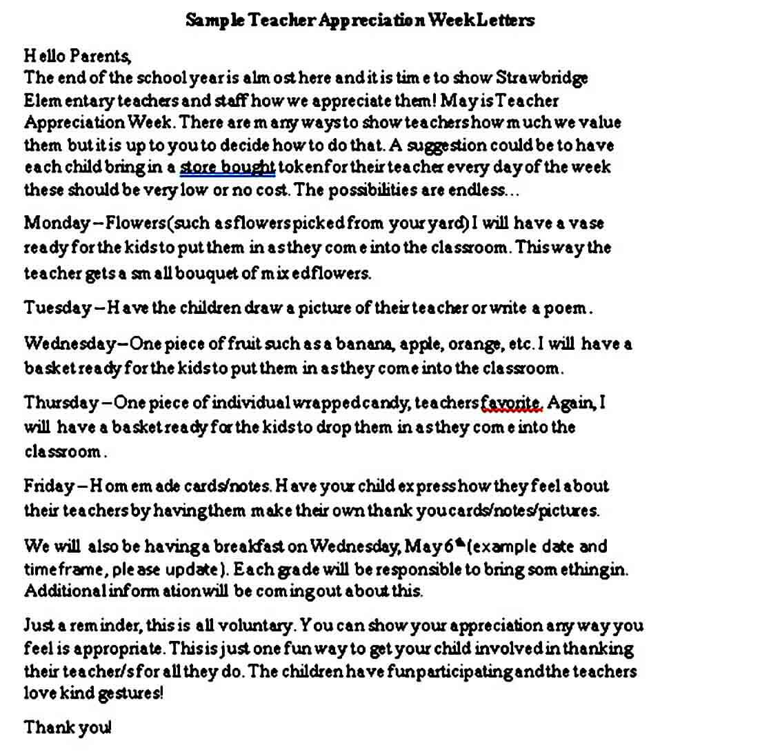 Teacher Appreciation Thank You Letter