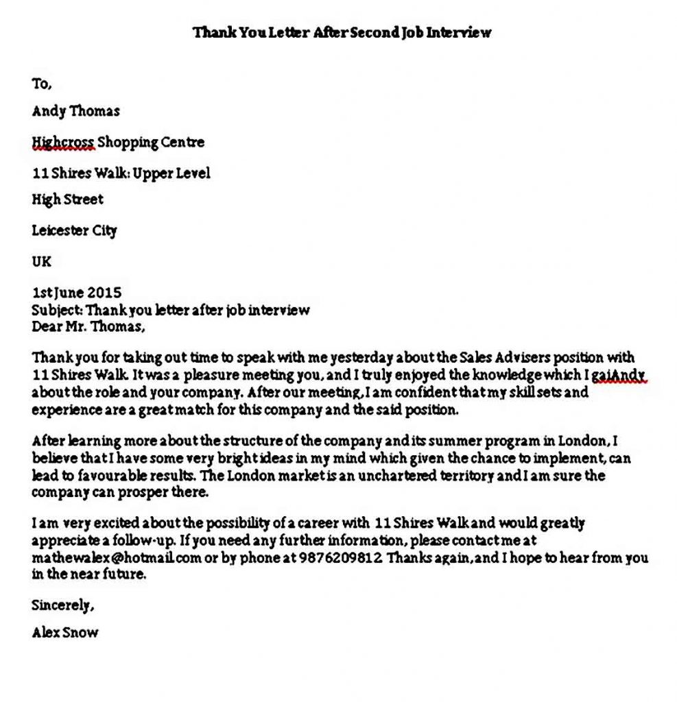Thank You Letter After Second Job Interview 987x1024 