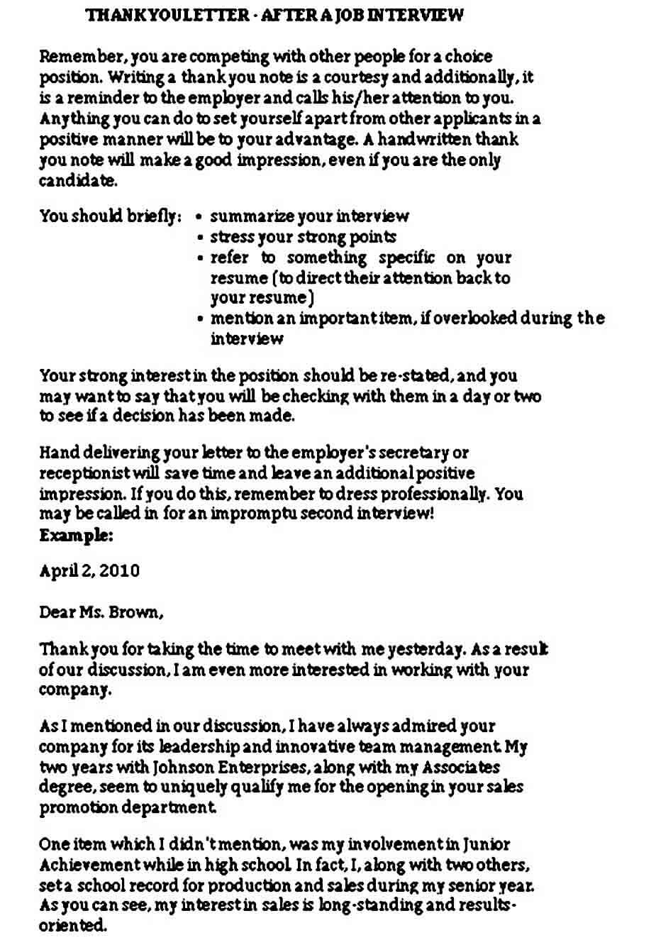 Thank You Letter After Teaching Job Interview