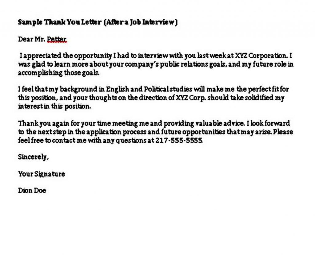 thank you letter after interview