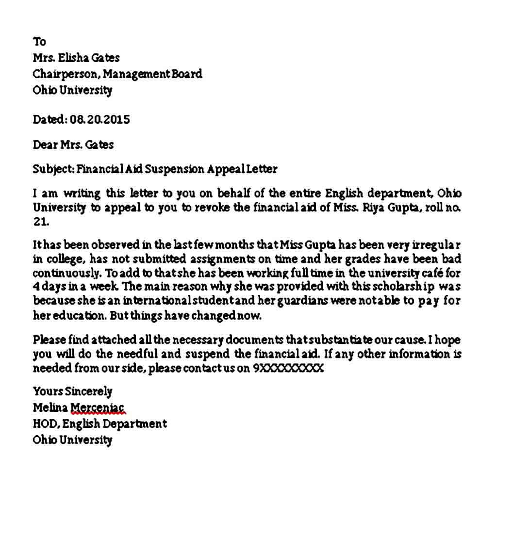 Academic Appeal Letter Example Database Letter Template Collection