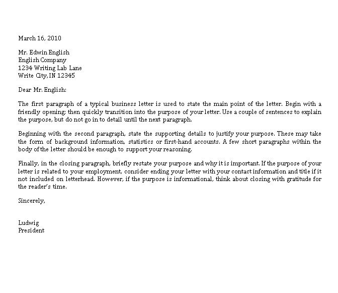 business letter sample