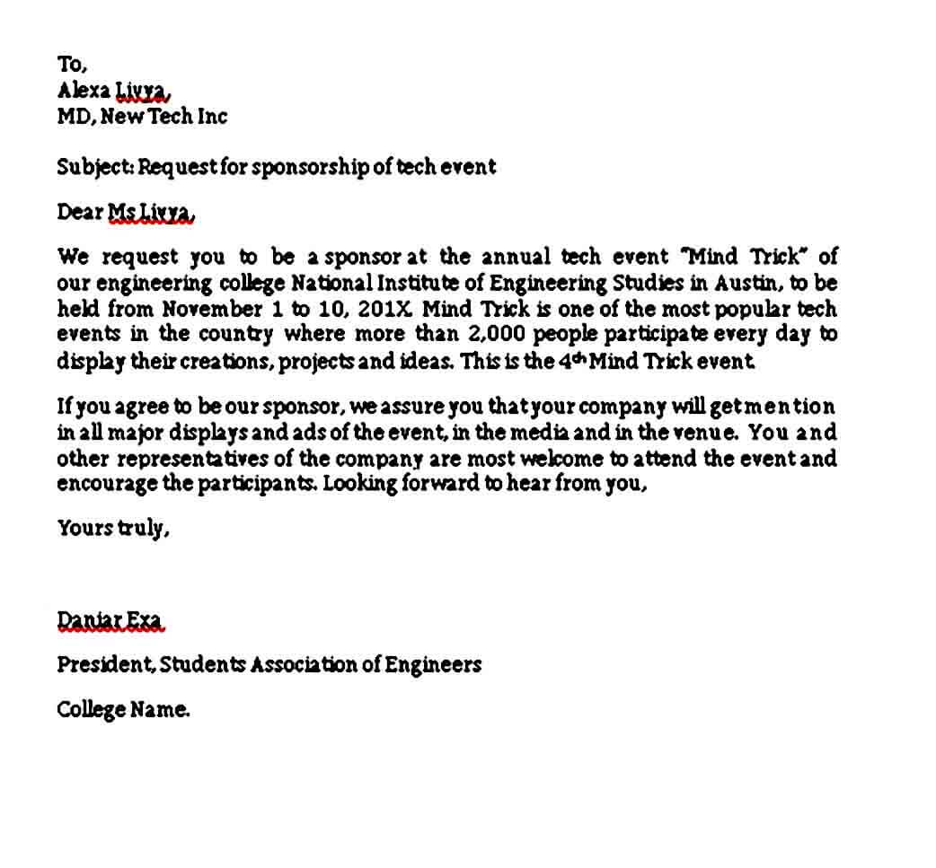 8+ Sponsorship Letter Sample PDF Word | Mous Syusa