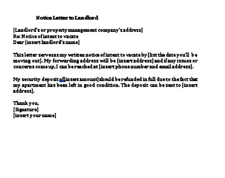 example days notice letter to landlord