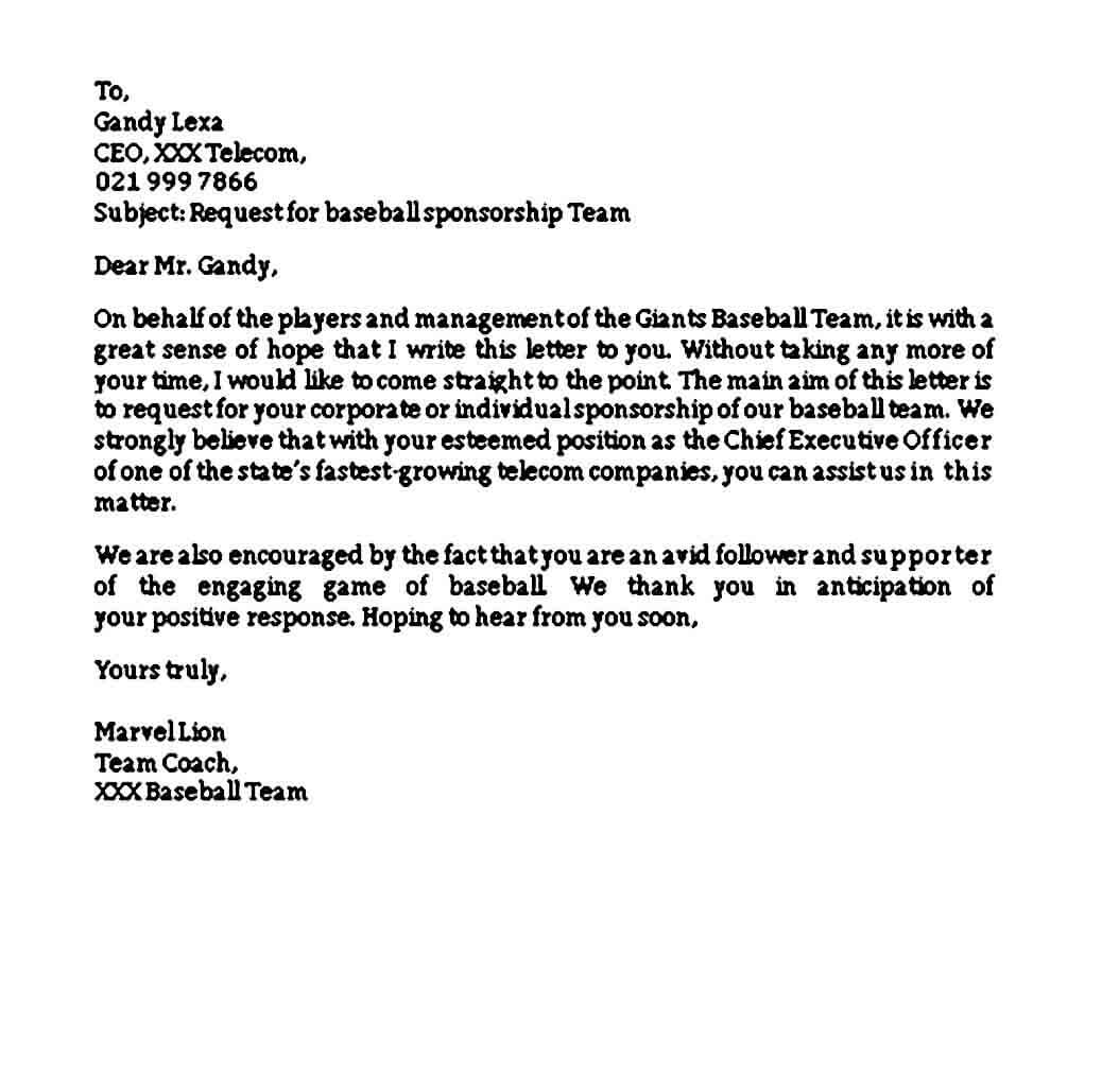 sponsorship letter for sports team