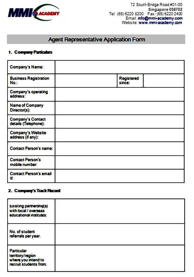 Agent Representative Application Form