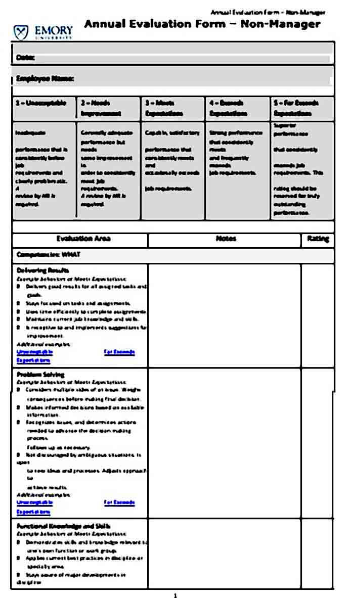 Annual Employee Evaluation Form