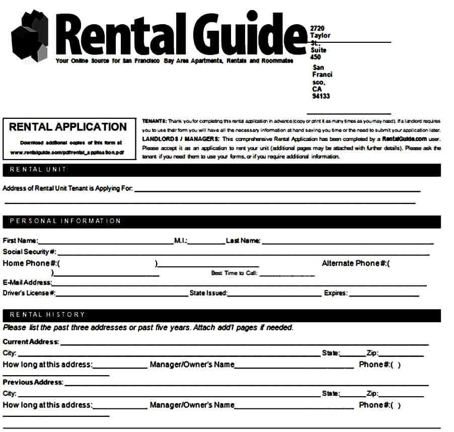 Apartment Rental Application Form
