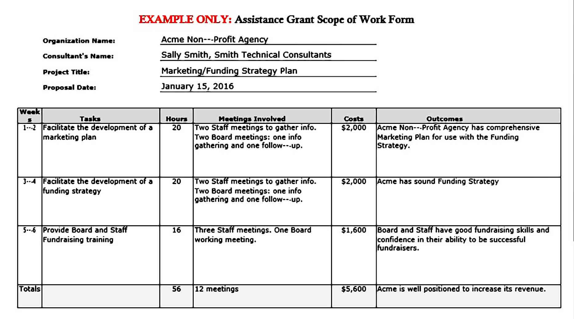 Assistance Grant Example Project Scope of Work Form