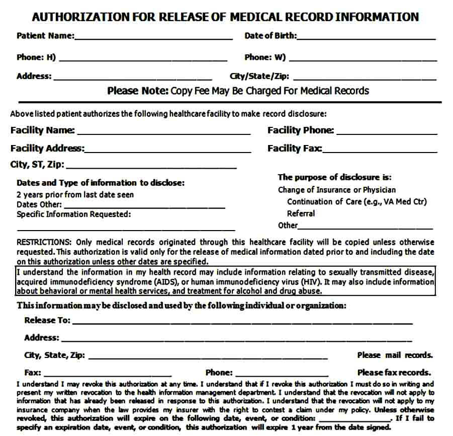 Authorization for Release of Medical Records