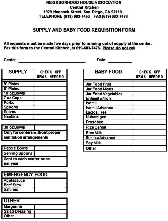 Babay Food Requisition Form