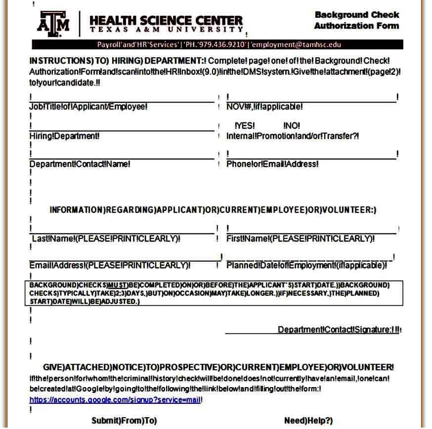 Background Check Authorization Form