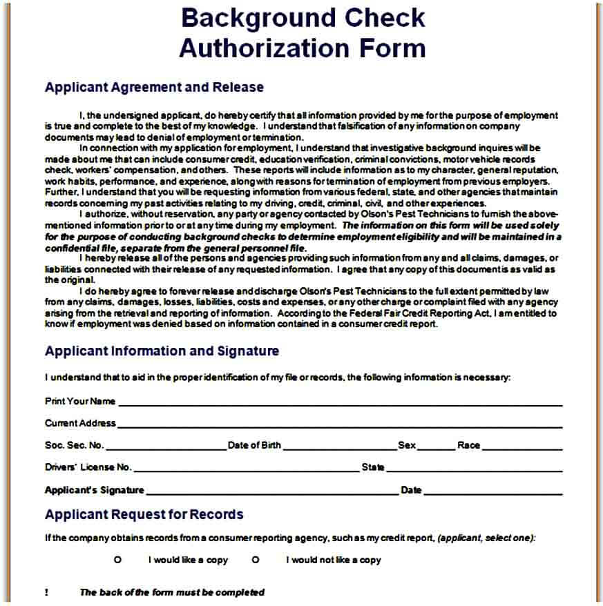 Background Check Authorization Form DOC