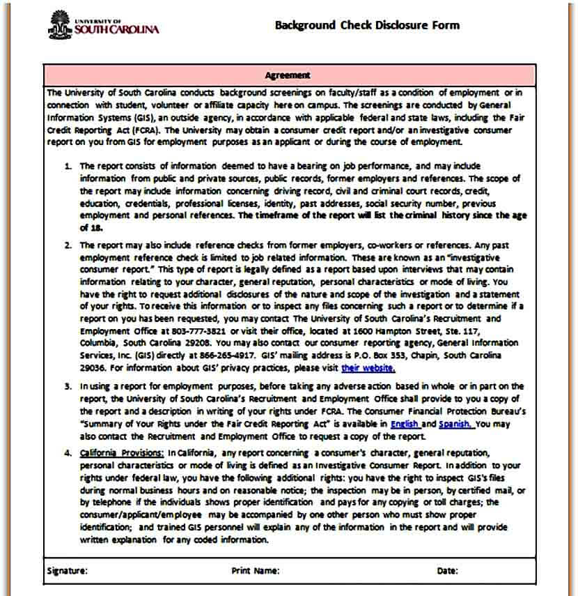 Background Check Disclosure Form