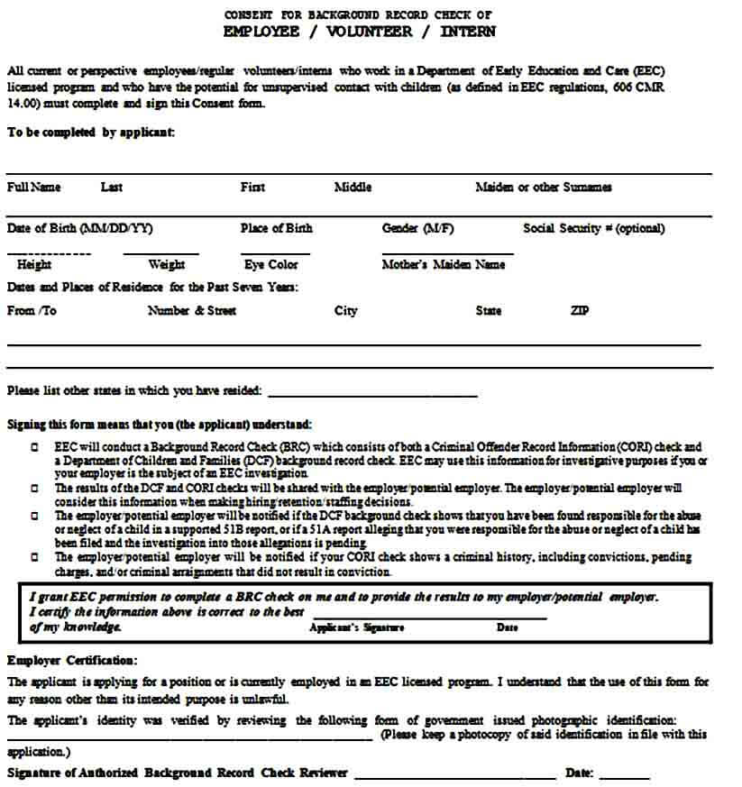 Background Check Record Form