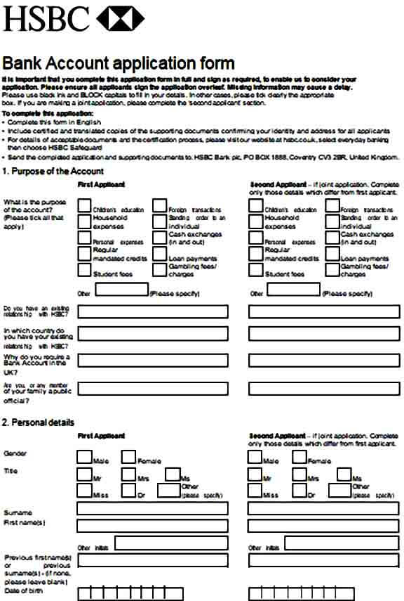 Bank Account Application Form