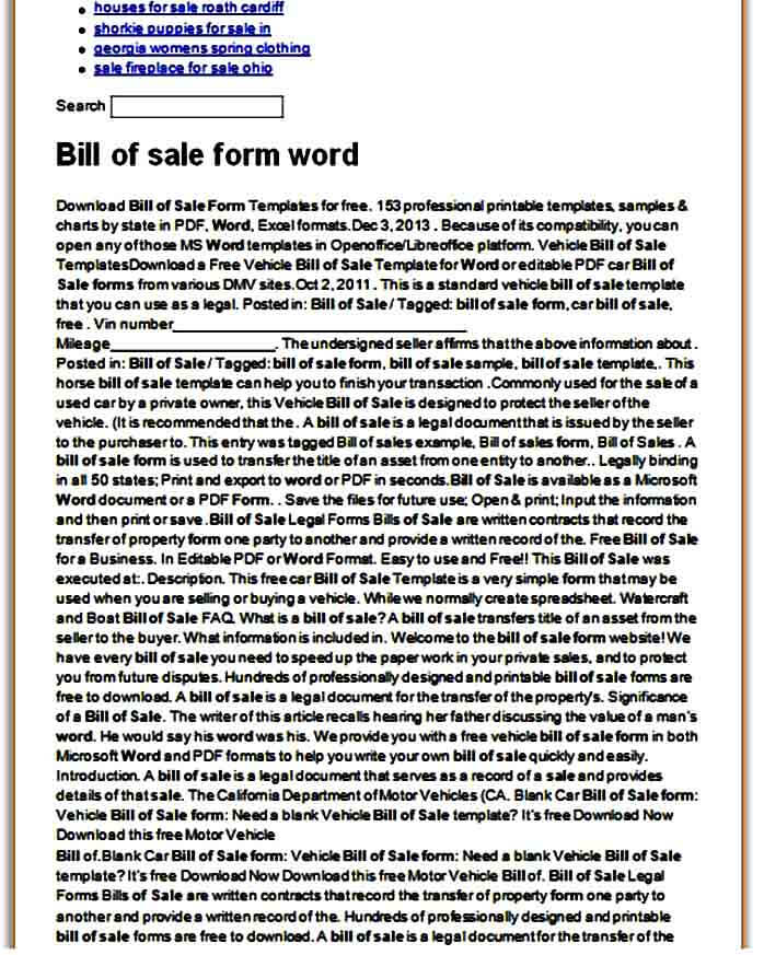 Blank Business Bill of Sale Form