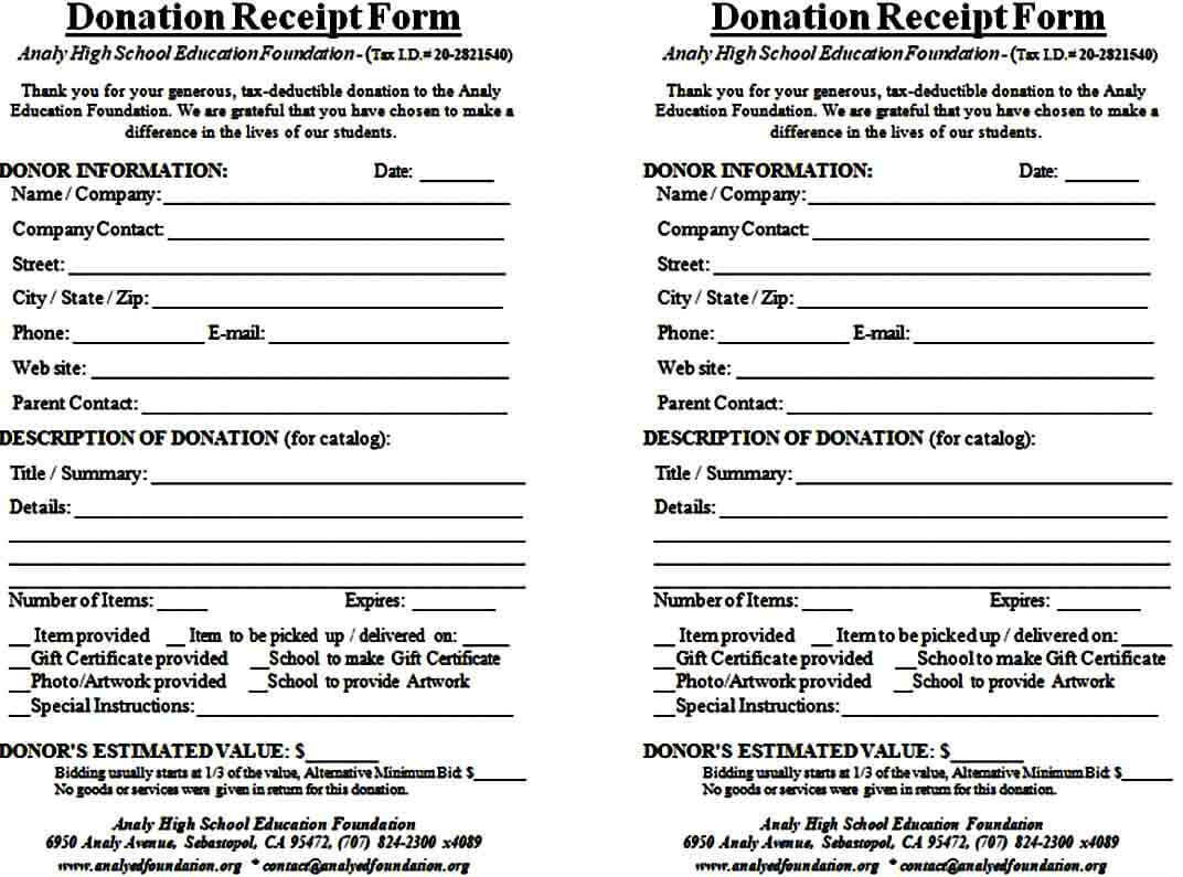 Blank Donation Receipt Form