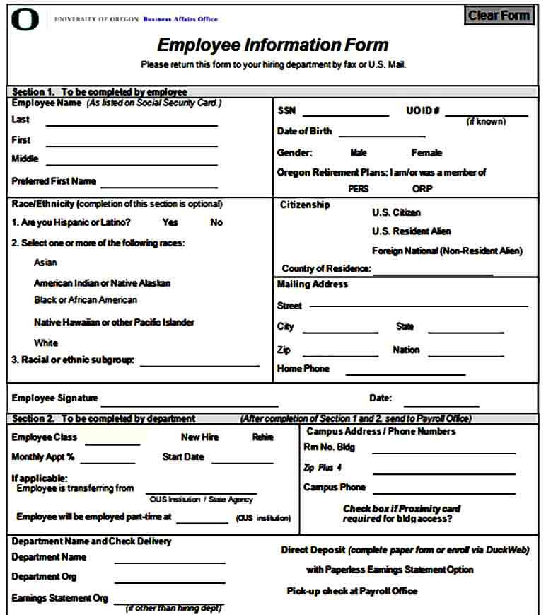 Blank Employee Information Form