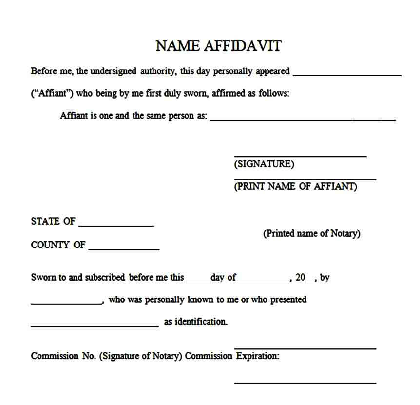 Blank Name Affidavit Form