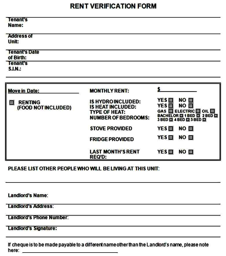 Blank Rental Verification Form