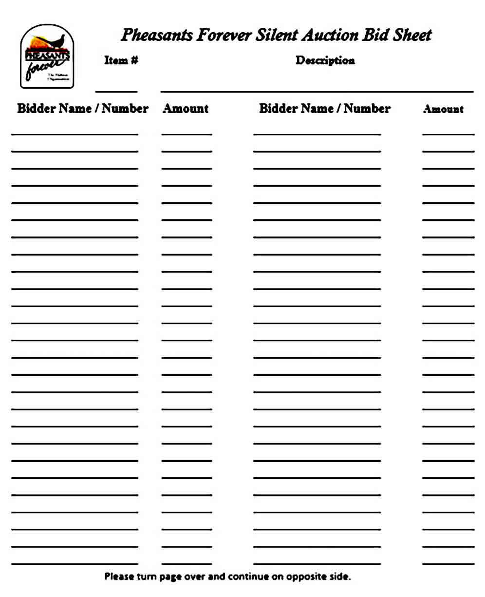 Blank Silent Auction Bid Sheet