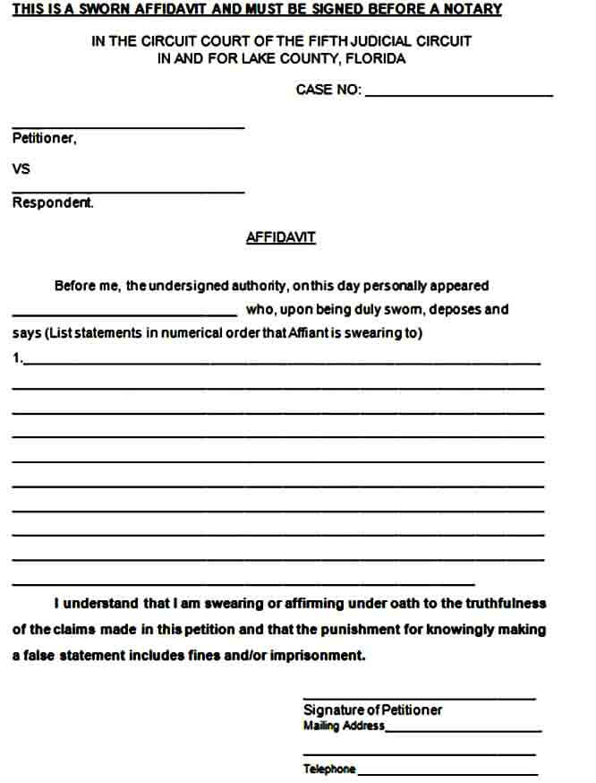 Blank Sworn Affidavit Form