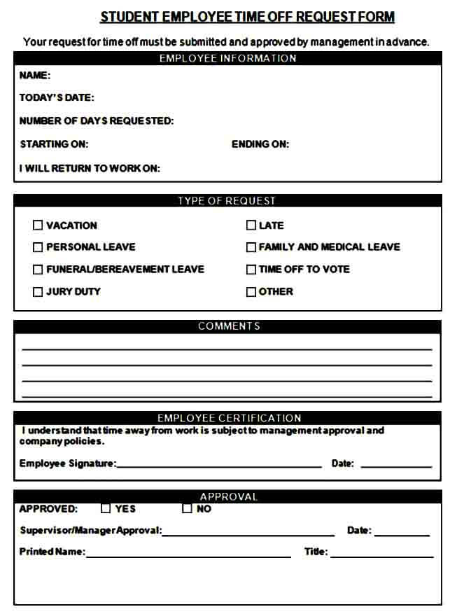 Blank Time Off Request Form