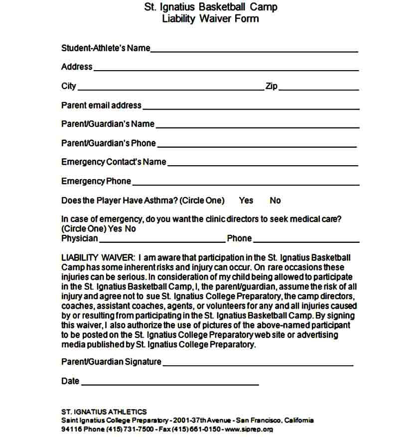 Camp Liability Waiver Form