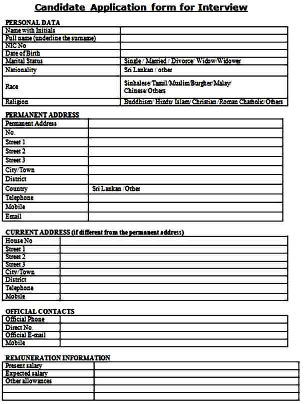 Candidate Interview Application Form