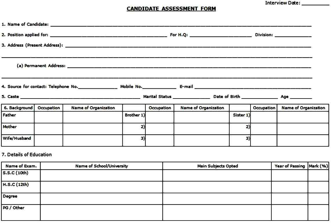 Candidate Interview Assessment Form