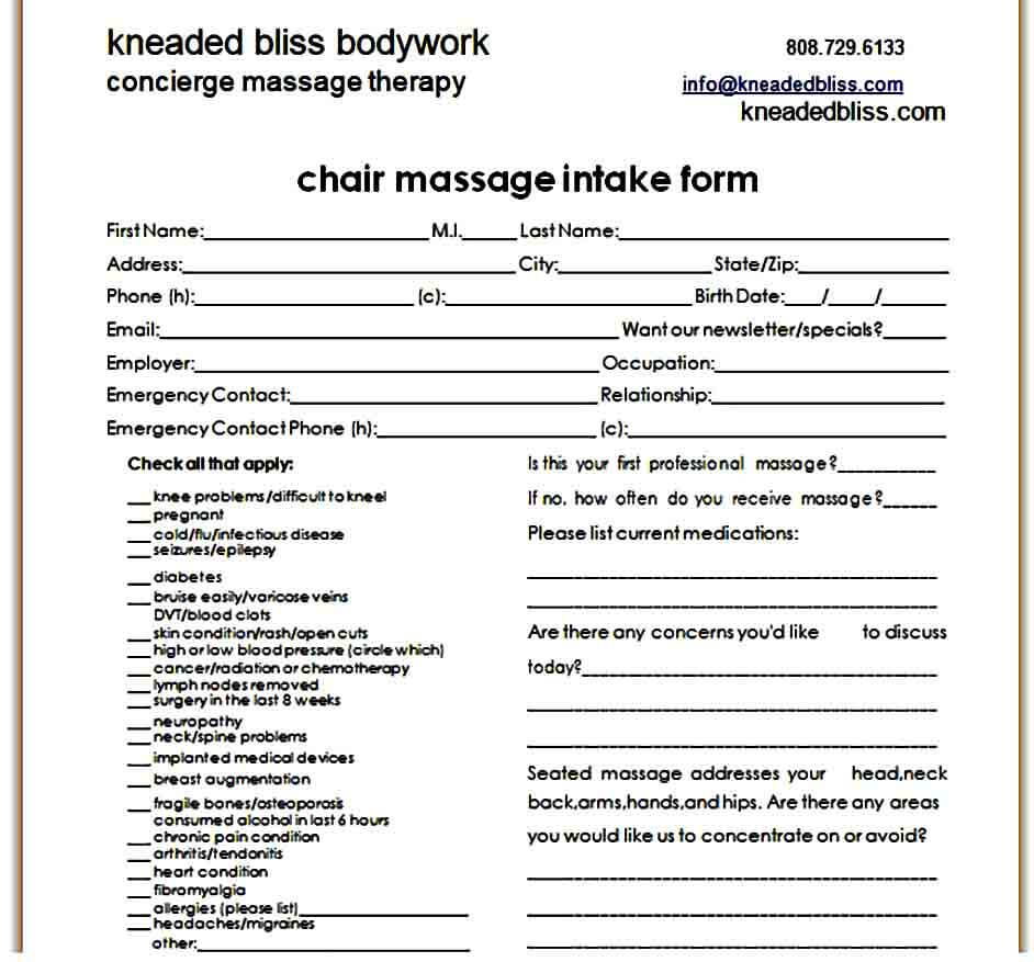 Chair Massage Intake Form