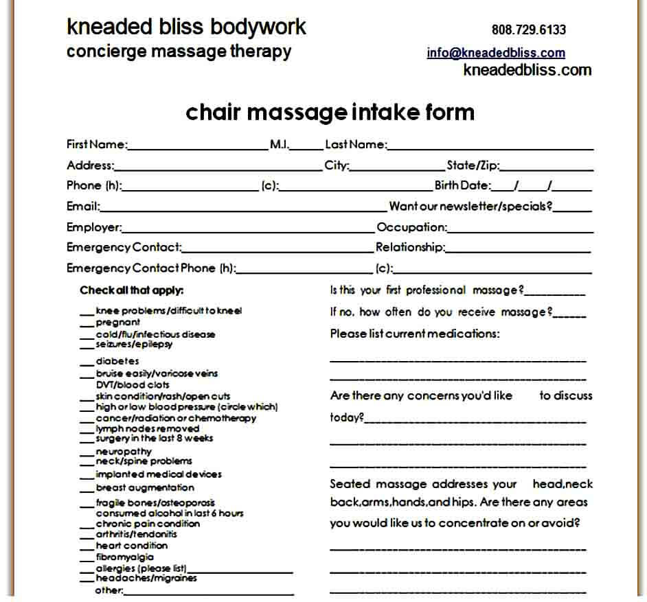 Massage Intake Form Sample Mous Syusa 9308