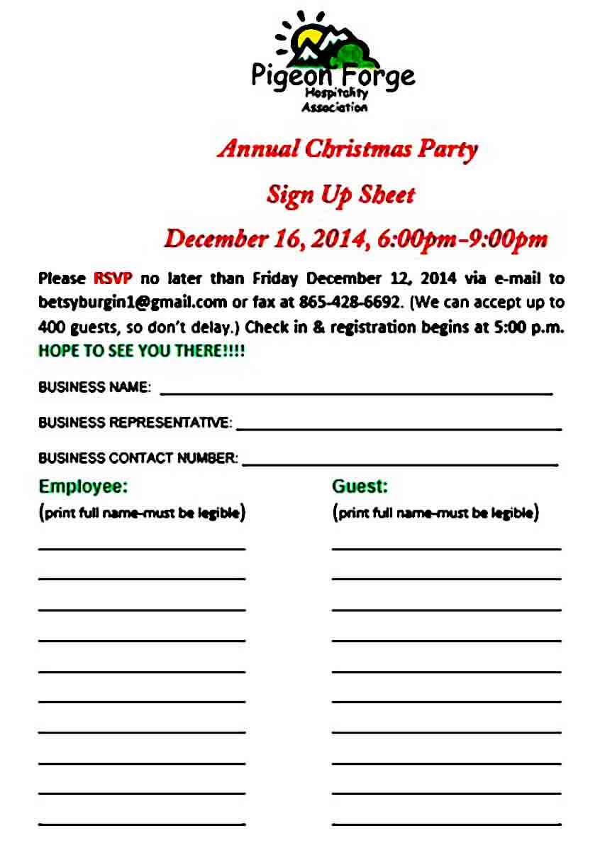 Christmas Party Sign Up Sheet in