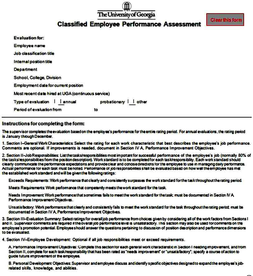 Classified Employee Performance Assessment Form