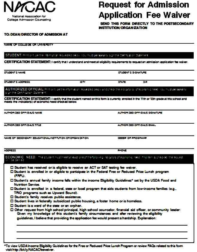 College Application Fee Waiver Form Mous Syusa