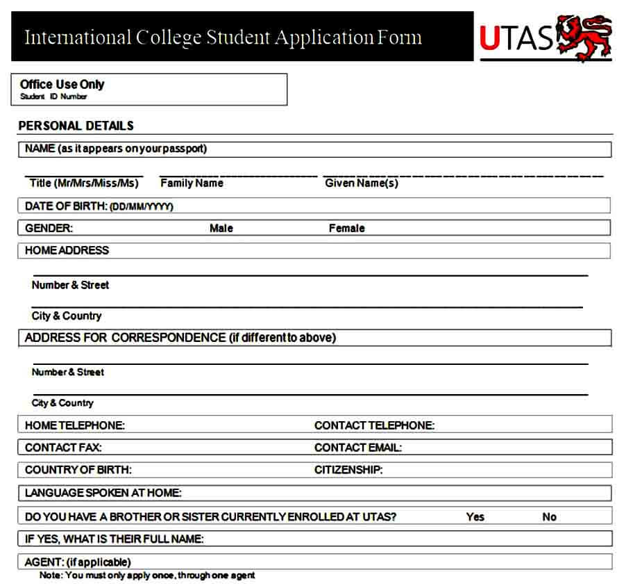 College Student Application Form