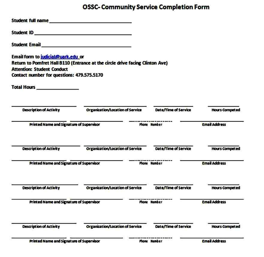 Community Service Completion Form